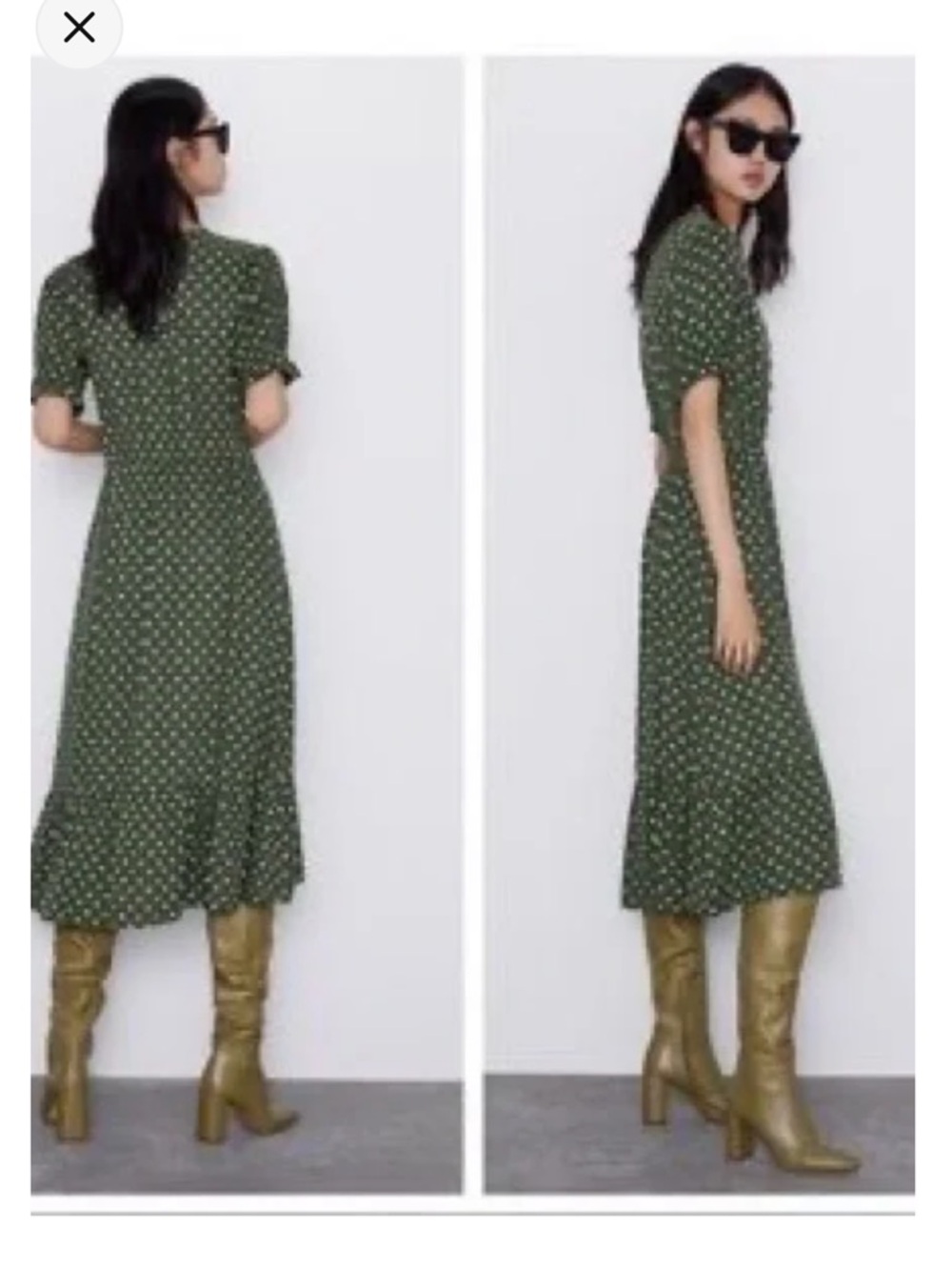 Zara Midi Olive Green Polka Dot Dress - Picture 6 of 6